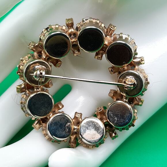 Vintage Karu Arke Style Autumn Rhinestone Wreath Brooch Topaz AB 1.75\
